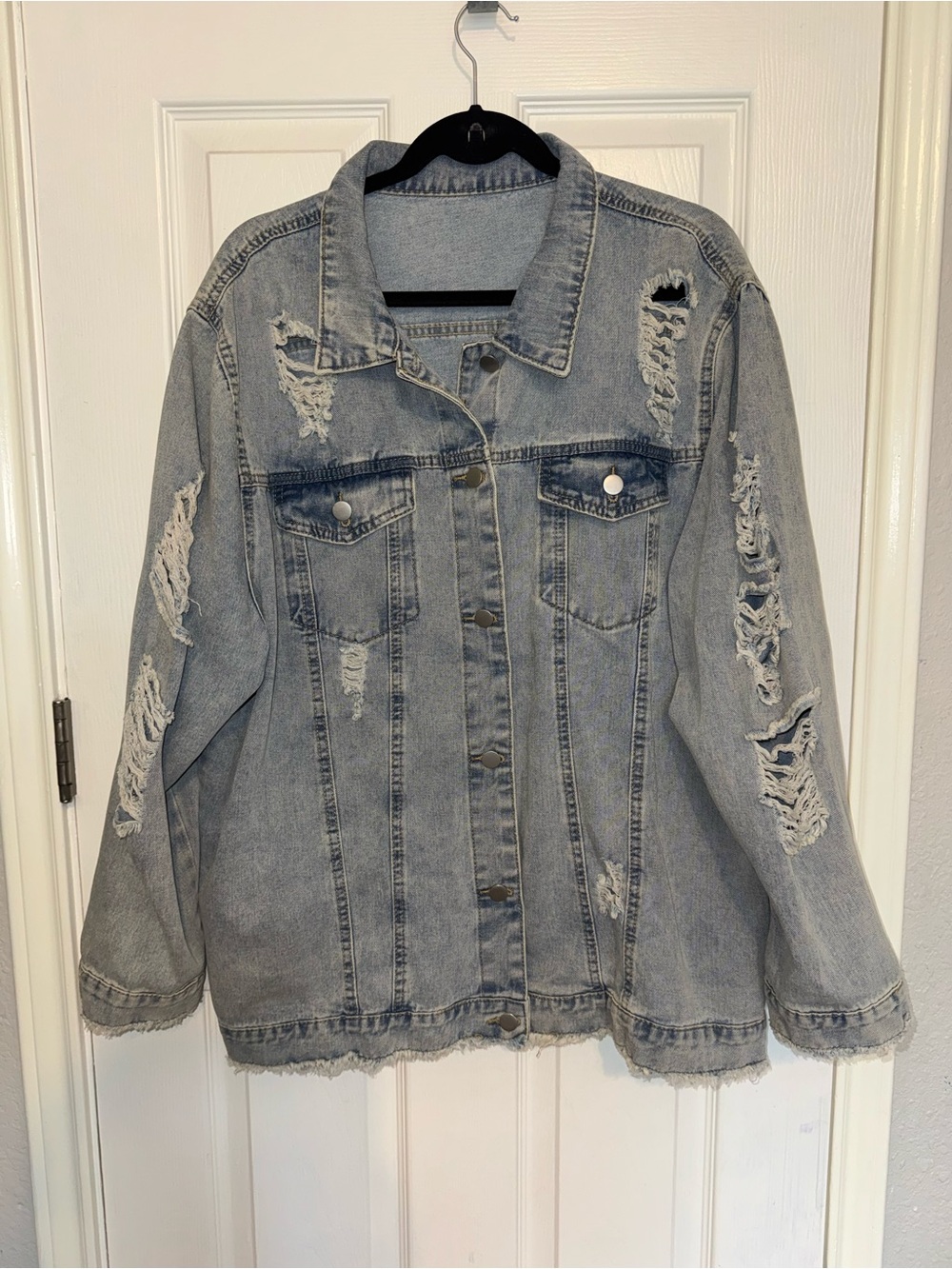 Distressed Light Blue Oversized Denim Jacket